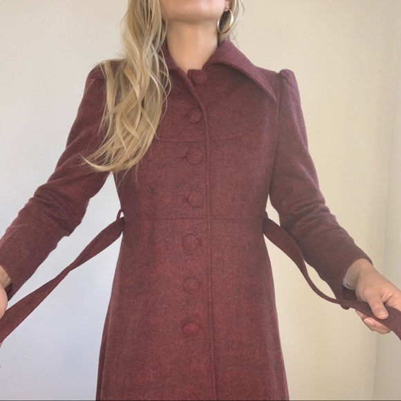 Vintage Style Burgundy Red/Pink/Purple Belted Coat - Picture 6 of 16